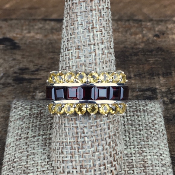 Vintage Garnet & Citrine Gemstone Silver Ring 9 - Picture 11 of 14